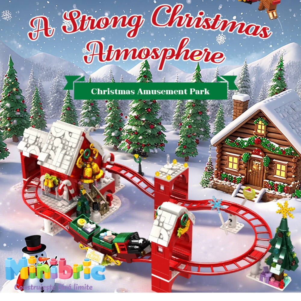 Set de Constructie cu Piese Tip Blocuri Constructie MiniBric Christmas Track Adventure