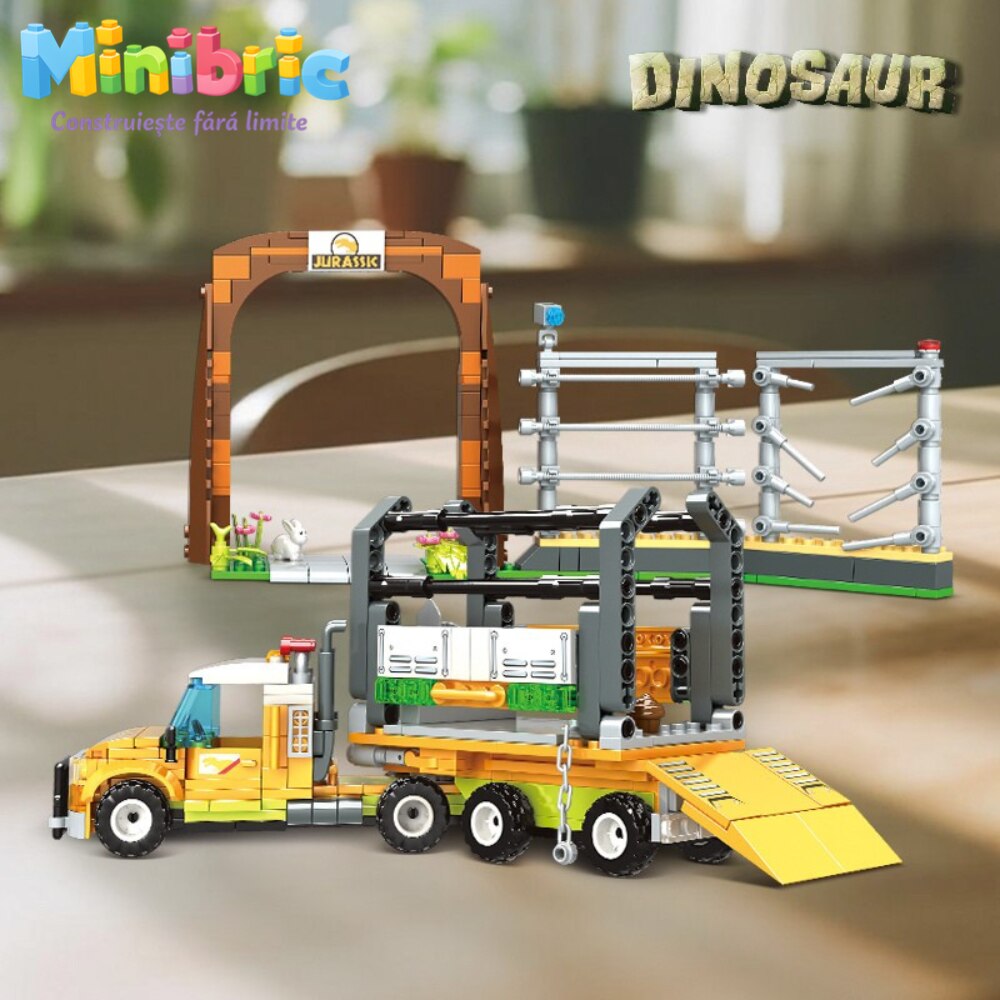 Set de Constructie cu Piese Tip Blocuri Jucarie Constructie MiniBric Dino World