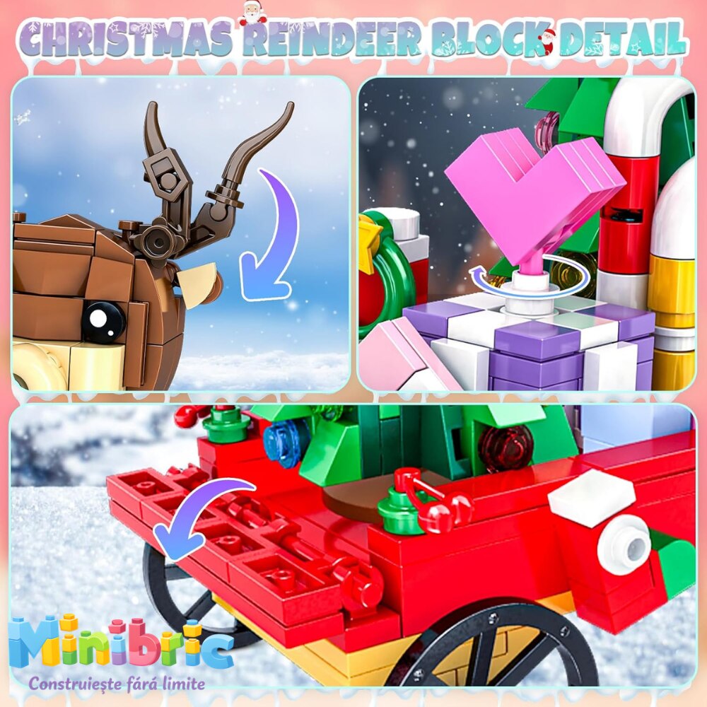 Set de Constructie cu Piese Tip Blocuri Constructie MiniBric Trasura lui Mos Craciun