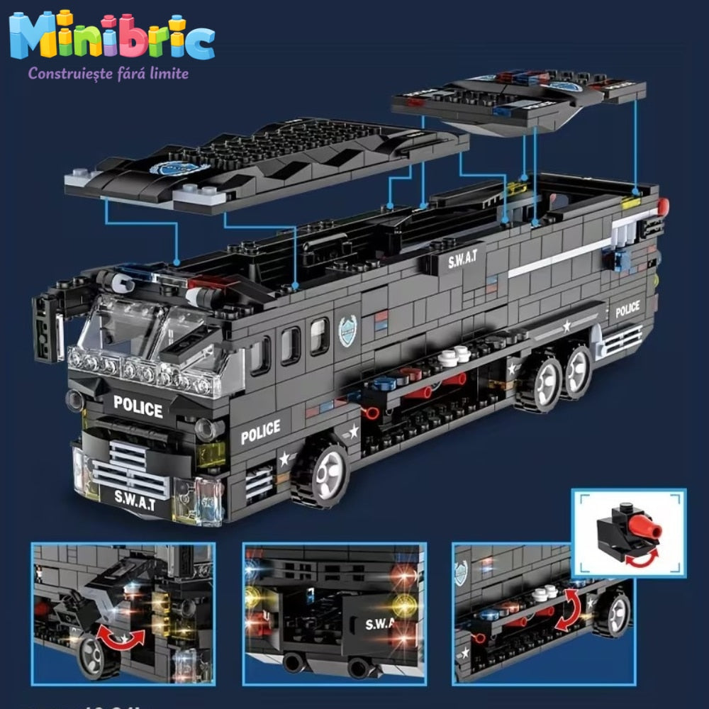 Set de Constructie cu Piese Tip Blocuri Constructie MiniBric Swat Armored Vehicle