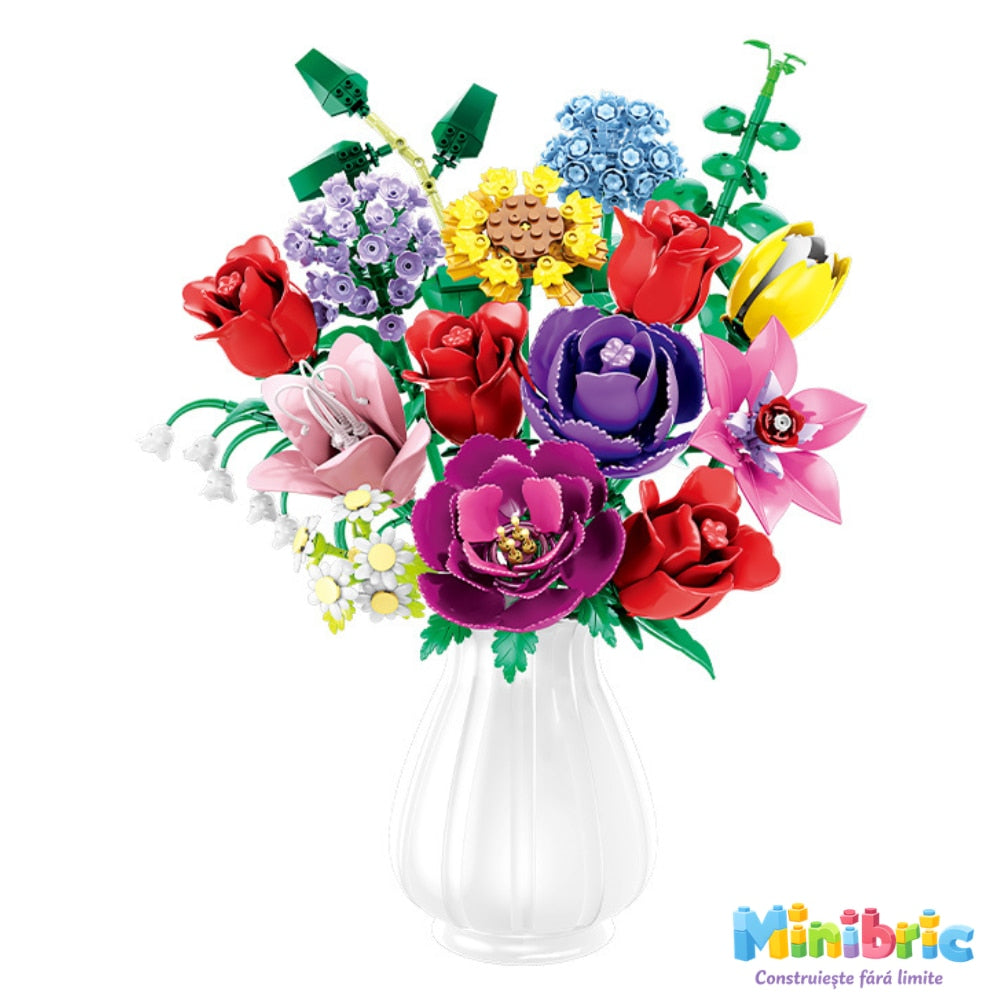 Set de Constructie cu Piese Tip Blocuri Constructie MiniBric Royal Garden Bouquet