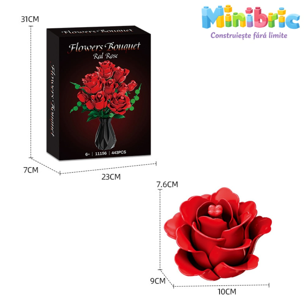 Set de Constructie cu Piese Tip Blocuri Constructie MiniBric Red Rose