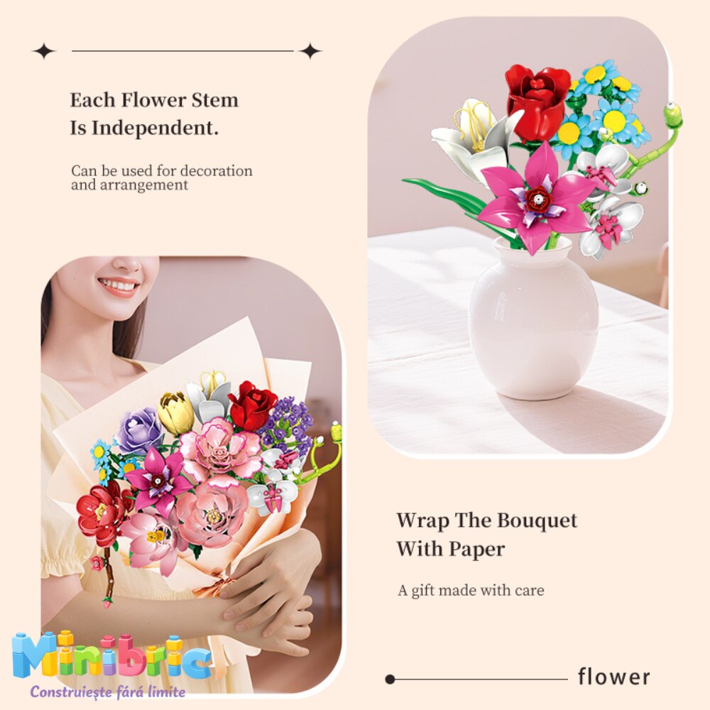Set de Constructie cu Piese Tip Blocuri Constructie MiniBric Marquise Garden Bouquet