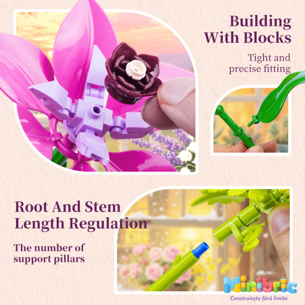 Set de Constructie cu Piese Tip Blocuri Constructie MiniBric Royal Garden Bouquet