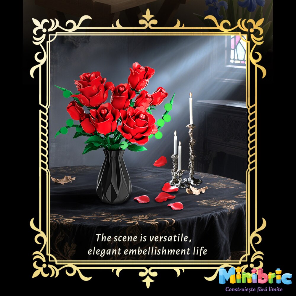 Set de Constructie cu Piese Tip Blocuri Constructie MiniBric Red Rose