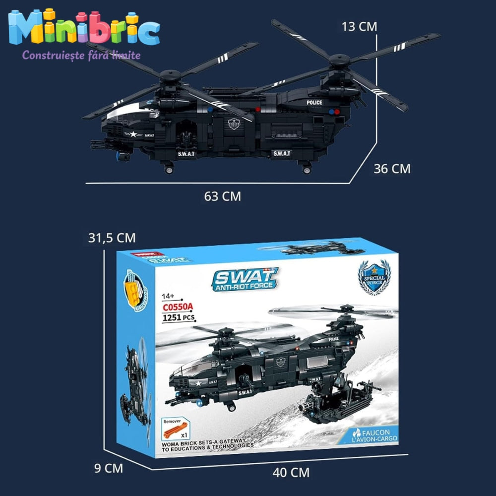 Set de Constructie cu Piese Tip Blocuri Constructie MiniBric Swat Helicopter Attack