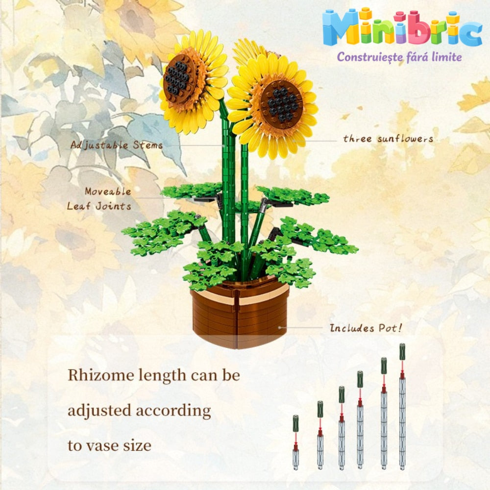 Set de Constructie cu Piese Tip Blocuri Constructie MiniBric Sun Flower