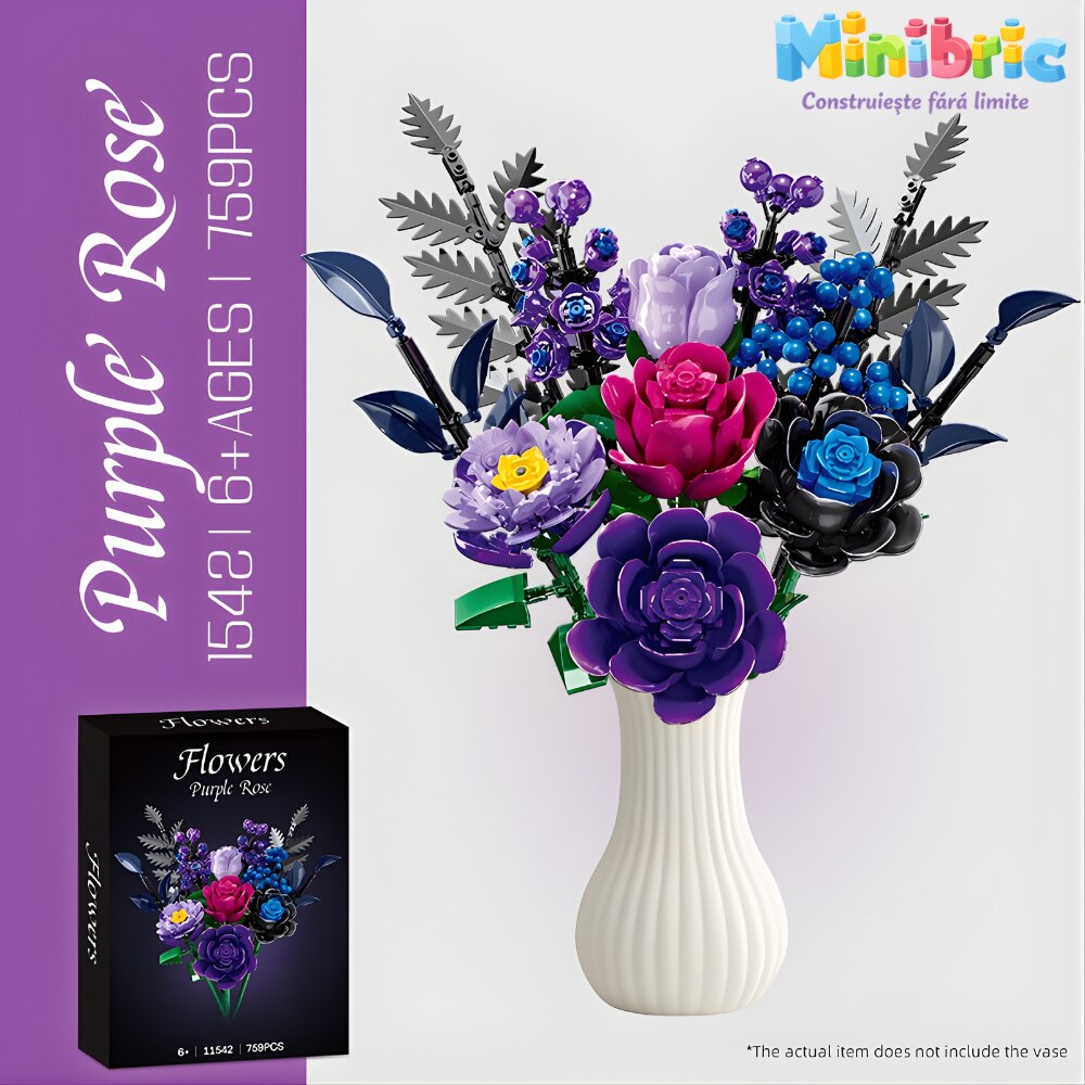 Set de Constructie cu Piese Tip Blocuri Constructie MiniBric Purple Rose