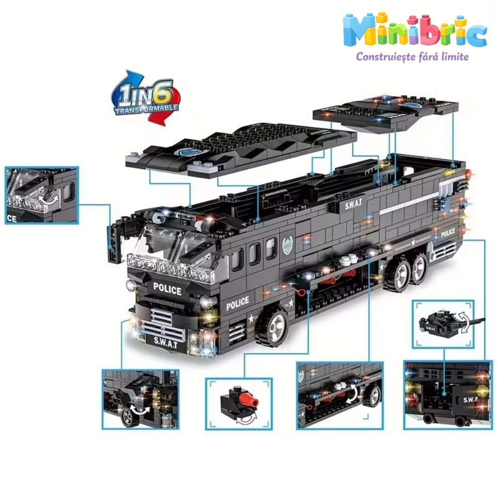Set de Constructie cu Piese Tip Blocuri Constructie MiniBric Swat Armored Vehicle