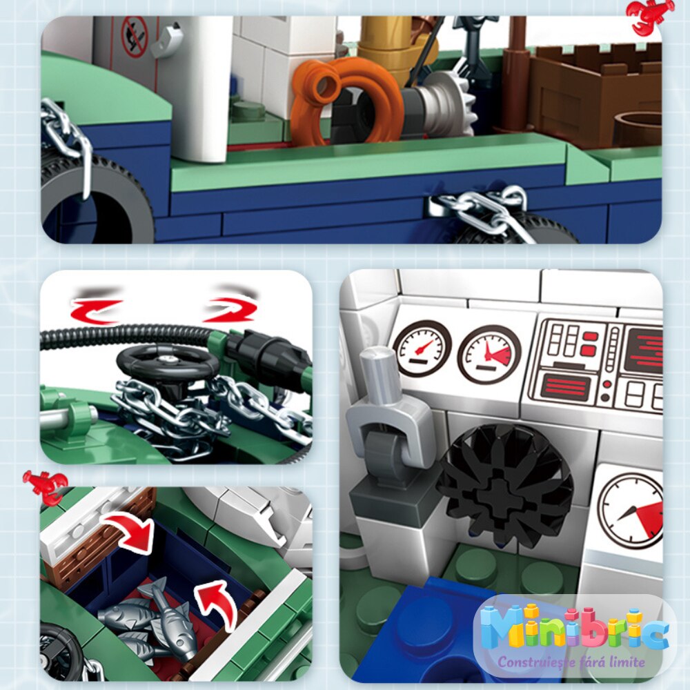 Set de Constructie cu Piese Tip Blocuri Constructie MiniBric Fishing Boat