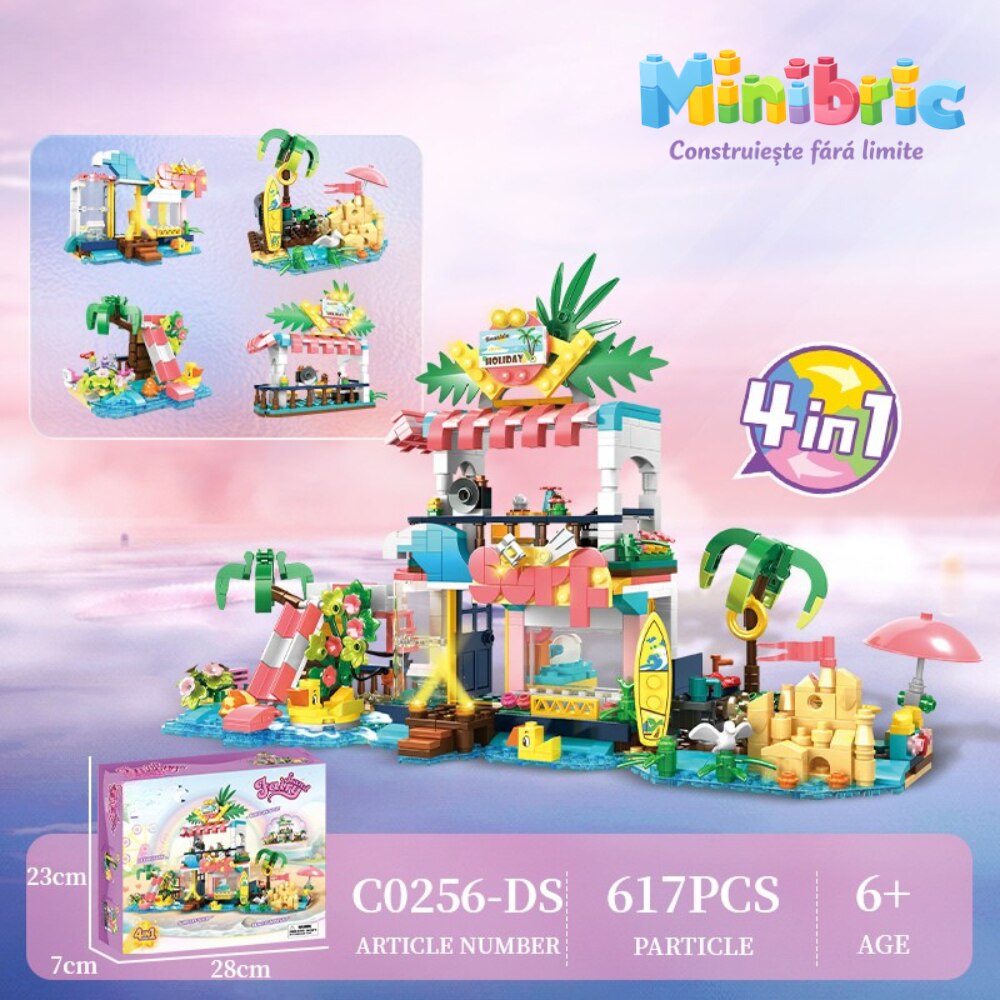 Set de Constructie cu Piese Tip Blocuri Jucarie Constructie MiniBric Beach Party
