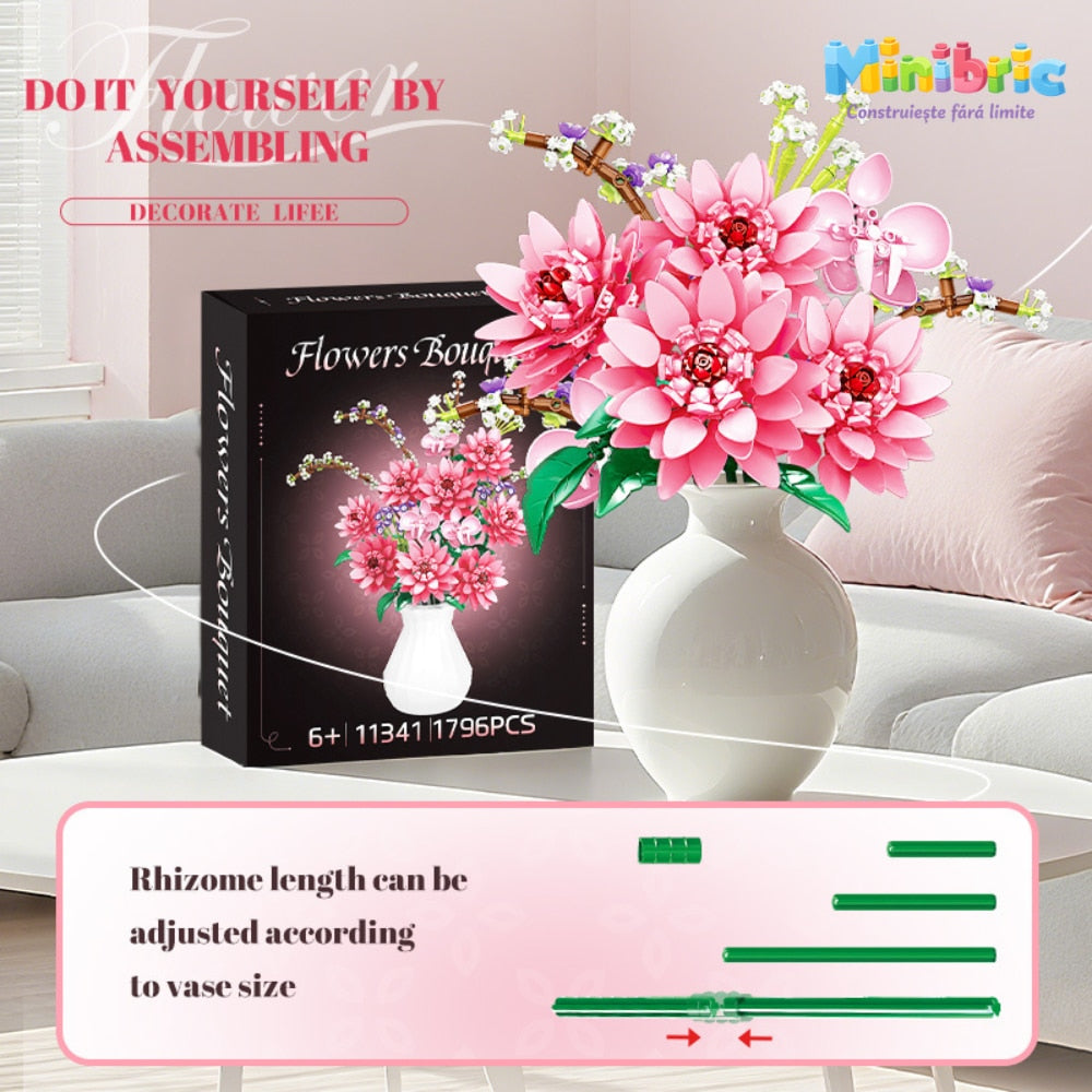 Set de Constructie cu Piese Tip Blocuri Constructie MiniBric Spring Dahlia Blossom