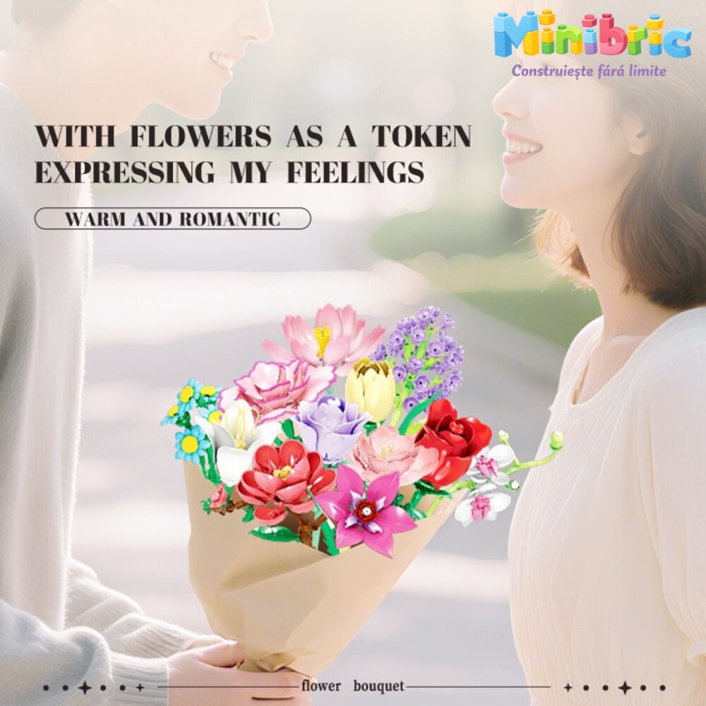 Set de Constructie cu Piese Tip Blocuri Constructie MiniBric Marquise Garden Bouquet