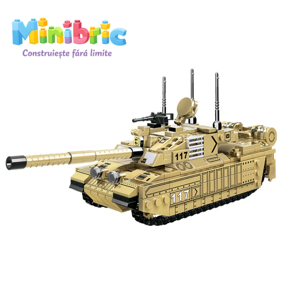 Set de Constructie cu Piese Tip Blocuri Jucarie Constructie MiniBric Chalanger Tank