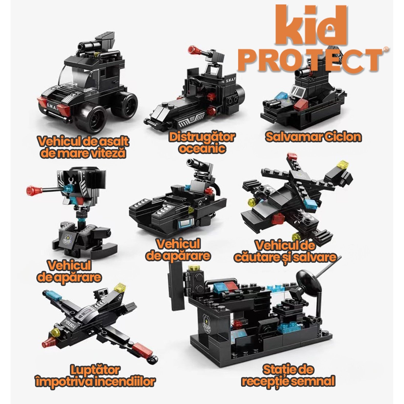 Set de Constructie, 585 Piese, 8 in 1 City Swat Minibric®