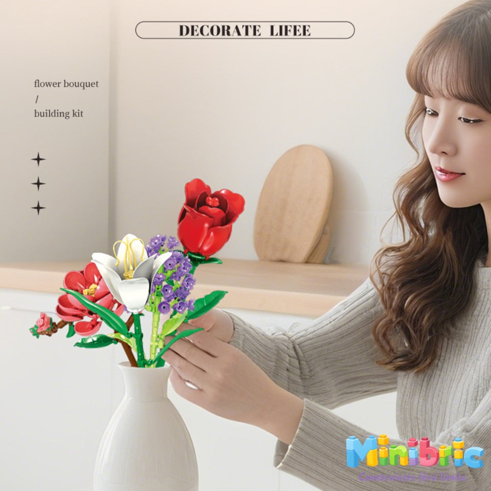 Set de Constructie cu Piese Tip Blocuri Constructie MiniBric Marquise Garden Bouquet