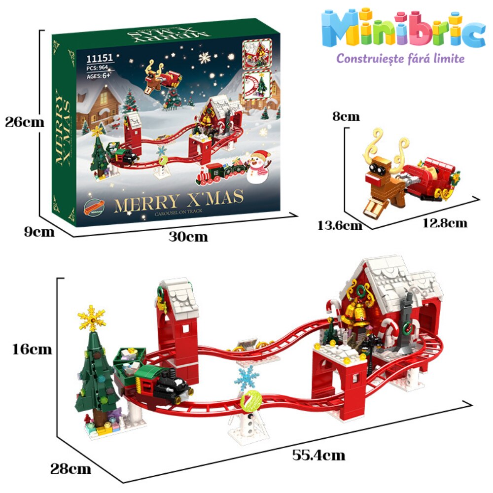 Set de Constructie cu Piese Tip Blocuri Constructie MiniBric Christmas Track Adventure