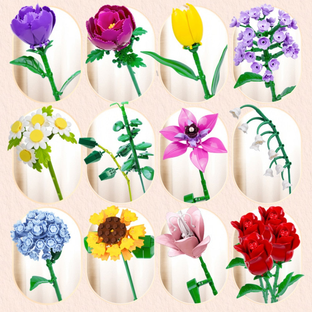 Set de Constructie cu Piese Tip Blocuri Constructie MiniBric Royal Garden Bouquet