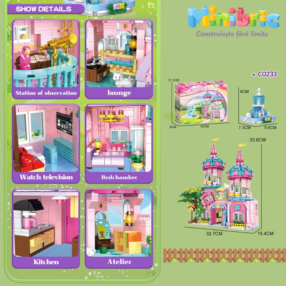 Set de Constructie cu Piese Tip Blocuri Jucarie Constructie MiniBric Fairy Castle