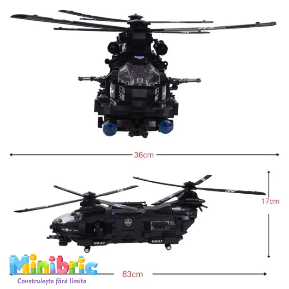 Set de Constructie cu Piese Tip Blocuri Constructie MiniBric Swat Helicopter Attack