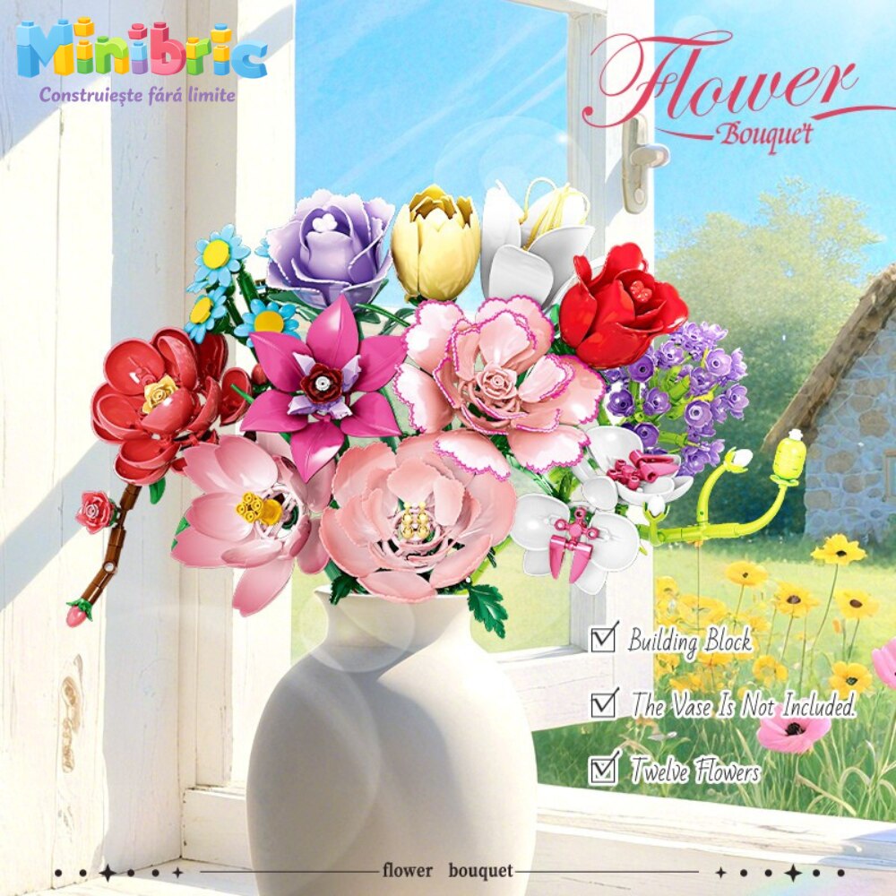 Set de Constructie cu Piese Tip Blocuri Constructie MiniBric Marquise Garden Bouquet