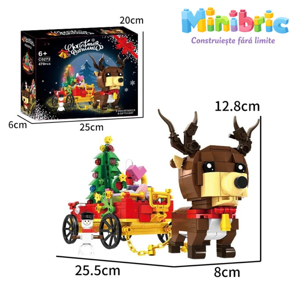 Set de Constructie cu Piese Tip Blocuri Constructie MiniBric Trasura lui Mos Craciun