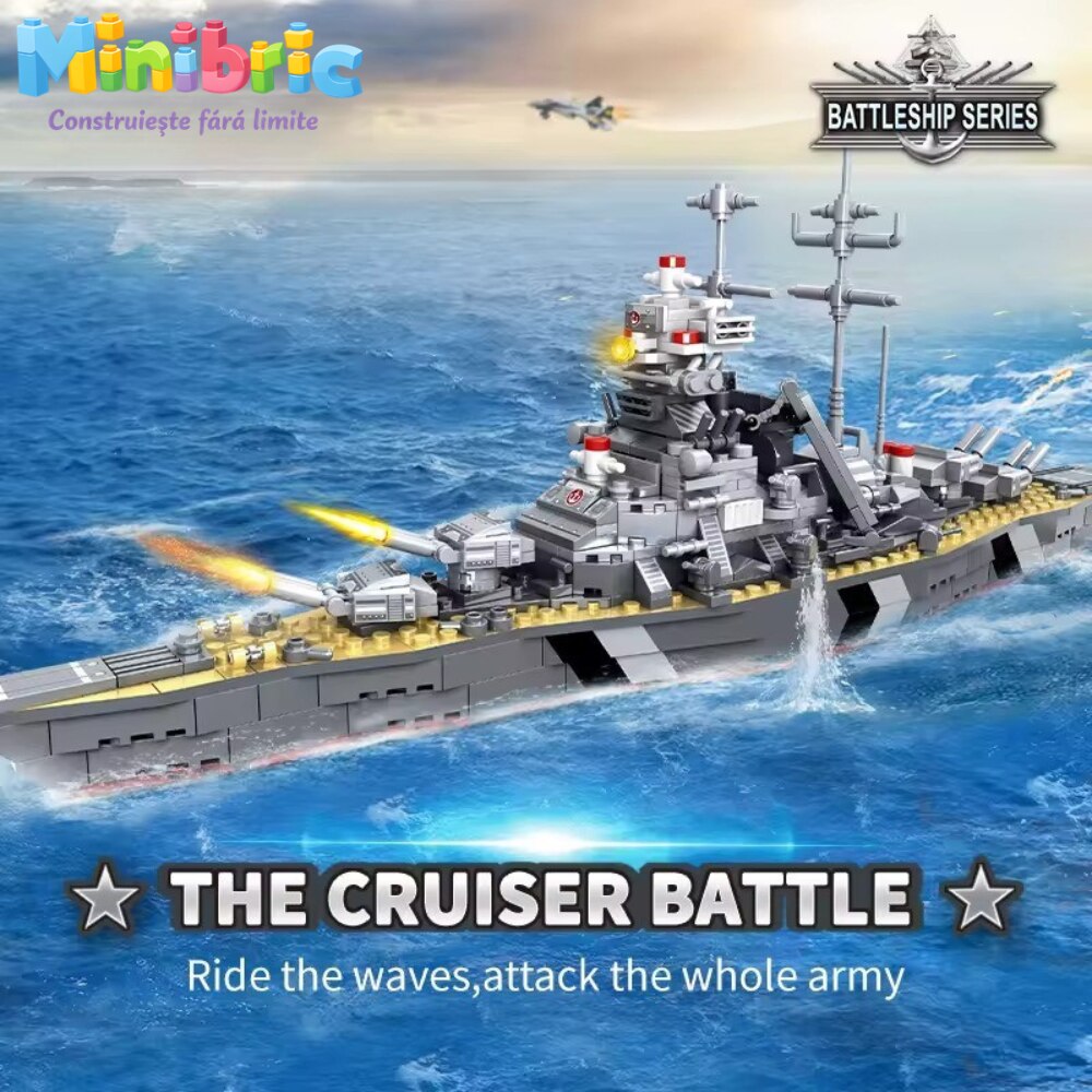 Set de Constructie cu Piese Tip Blocuri Constructie MiniBric Combat Warship Building Set