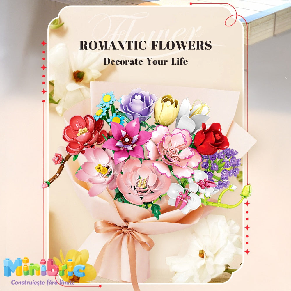 Set de Constructie cu Piese Tip Blocuri Constructie MiniBric Marquise Garden Bouquet