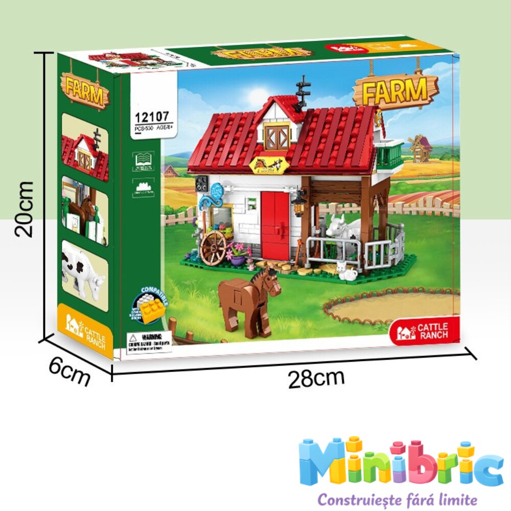 Set de Constructie cu Piese Tip Blocuri Constructie MiniBric The Cattle Ranch