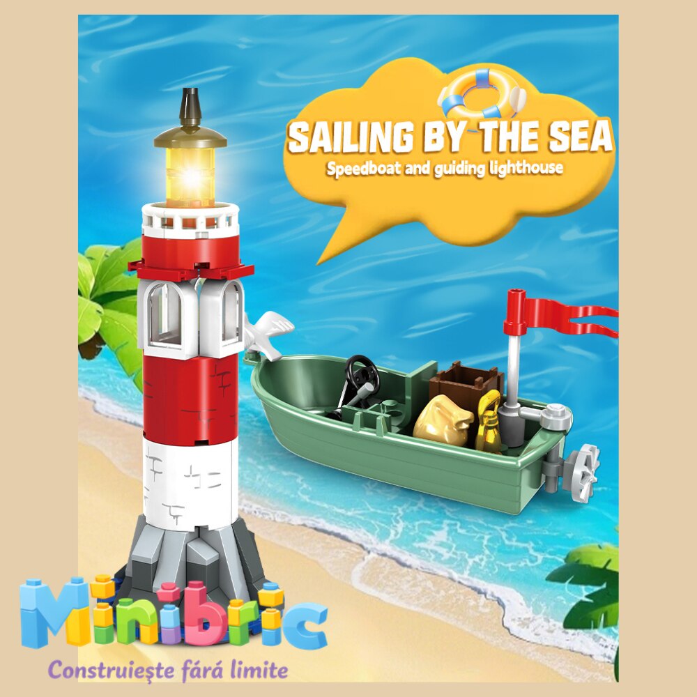 Set de Constructie cu Piese Tip Blocuri Constructie MiniBric Go Fishing Port
