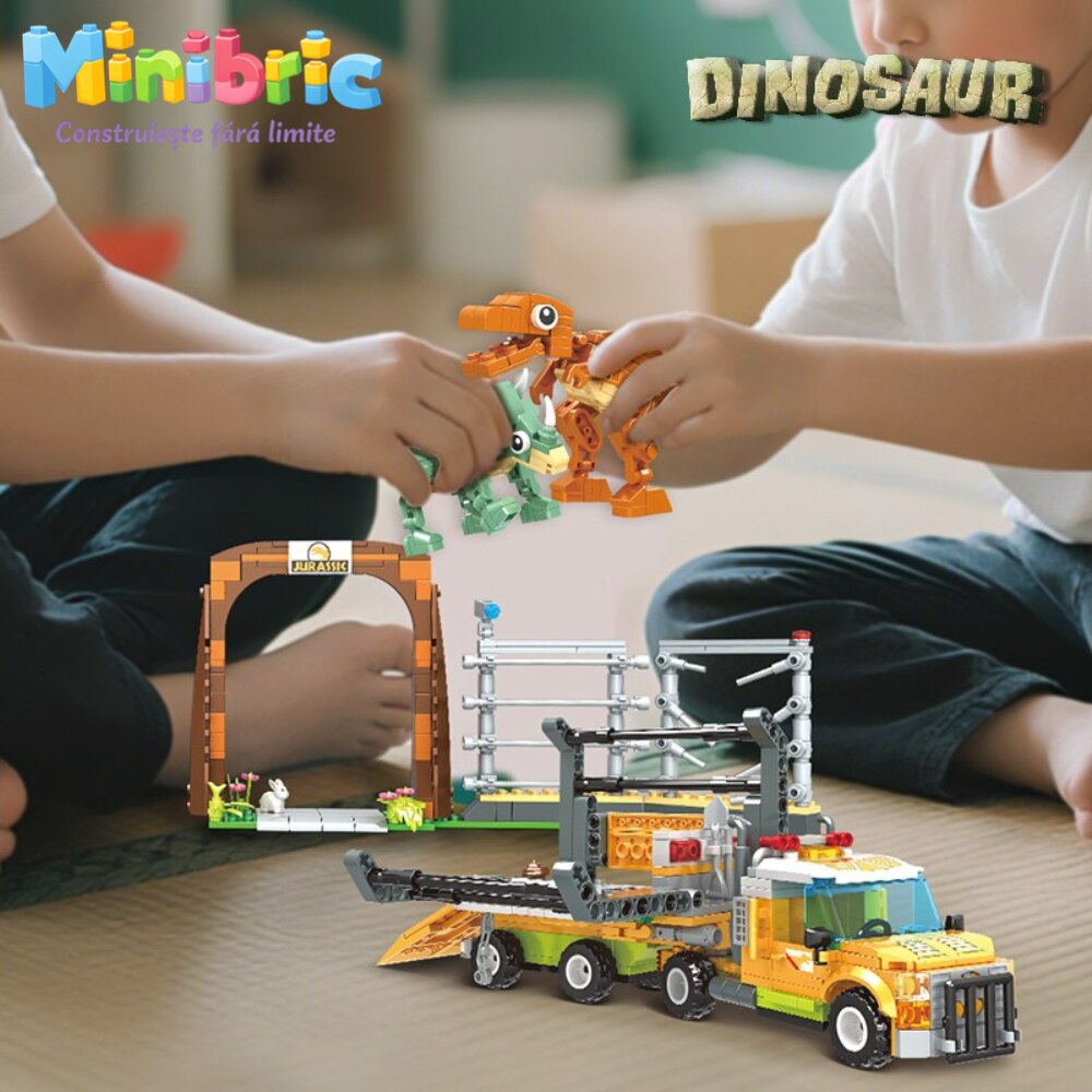 Set de Constructie cu Piese Tip Blocuri Jucarie Constructie MiniBric Dino World