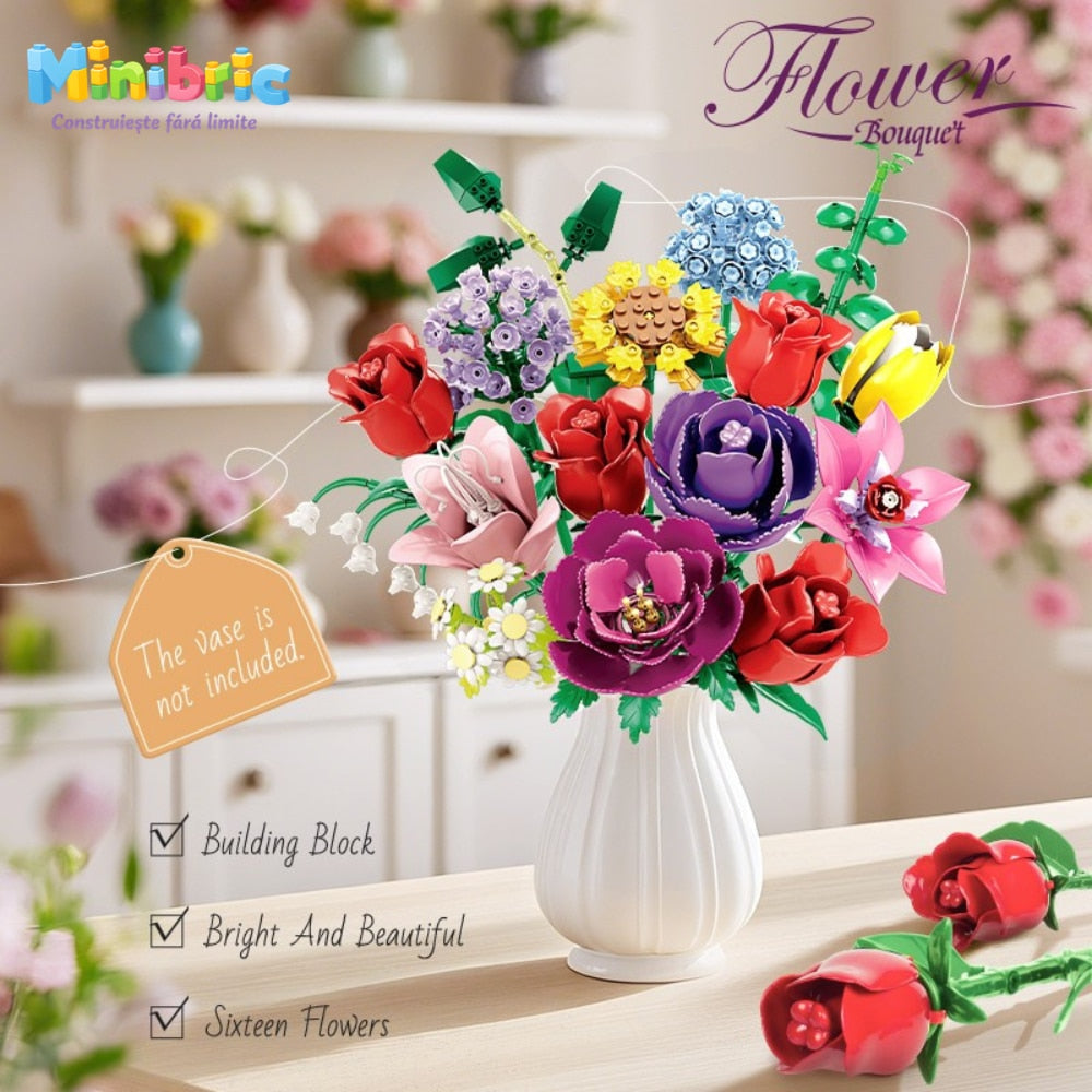 Set de Constructie cu Piese Tip Blocuri Constructie MiniBric Royal Garden Bouquet