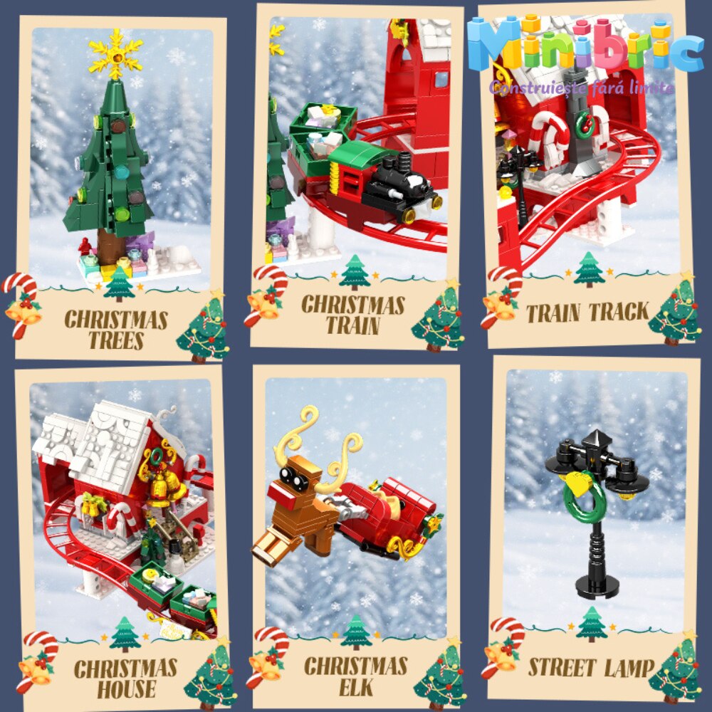Set de Constructie cu Piese Tip Blocuri Constructie MiniBric Christmas Track Adventure