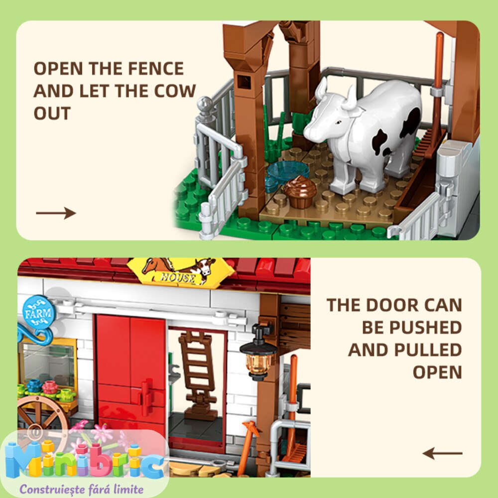 Set de Constructie cu Piese Tip Blocuri Constructie MiniBric The Cattle Ranch