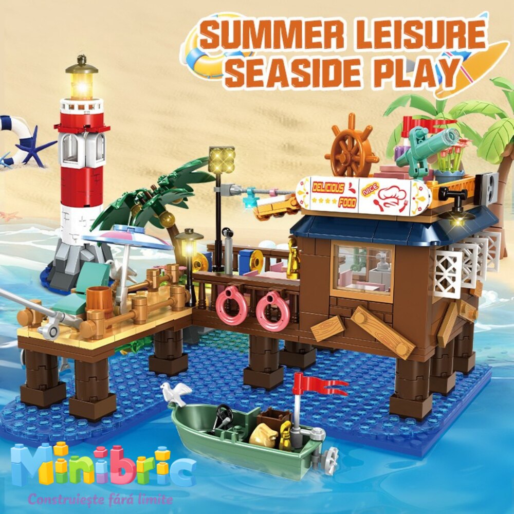Set de Constructie cu Piese Tip Blocuri Constructie MiniBric Go Fishing Port