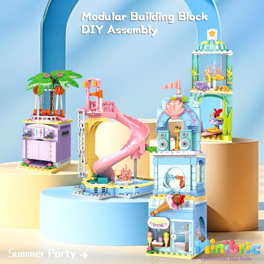 Set de Constructie cu Piese Tip Blocuri Constructie MiniBric Carnival Beach
