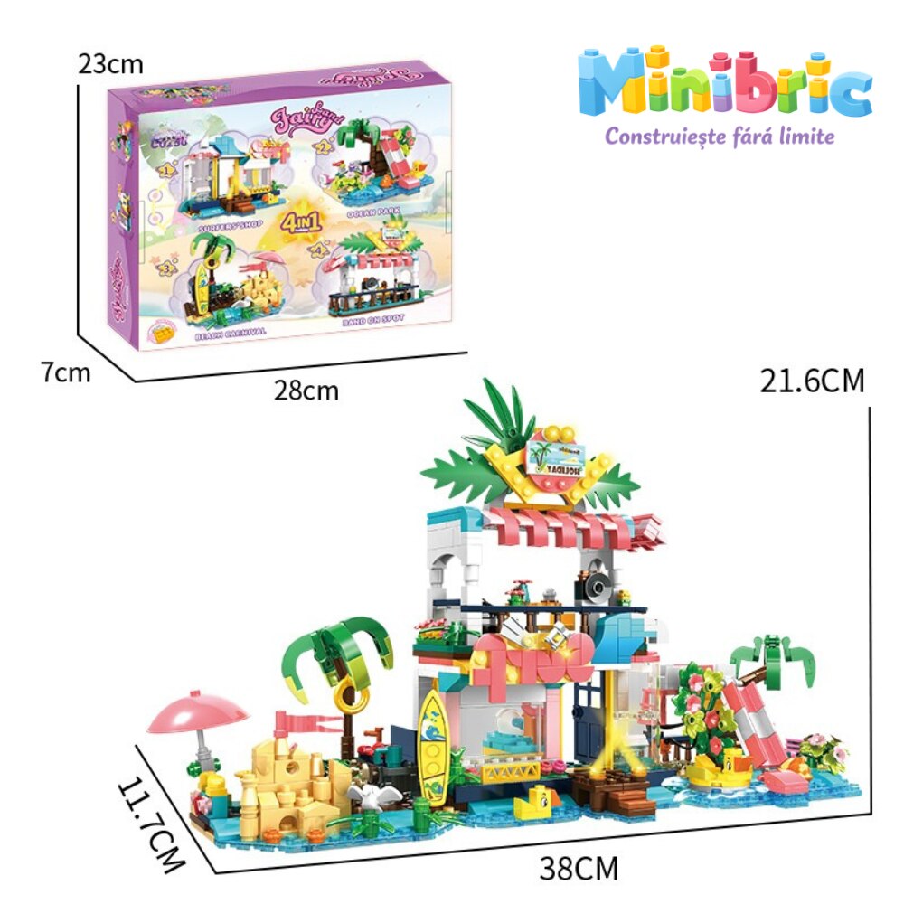 Set de Constructie cu Piese Tip Blocuri Jucarie Constructie MiniBric Beach Party