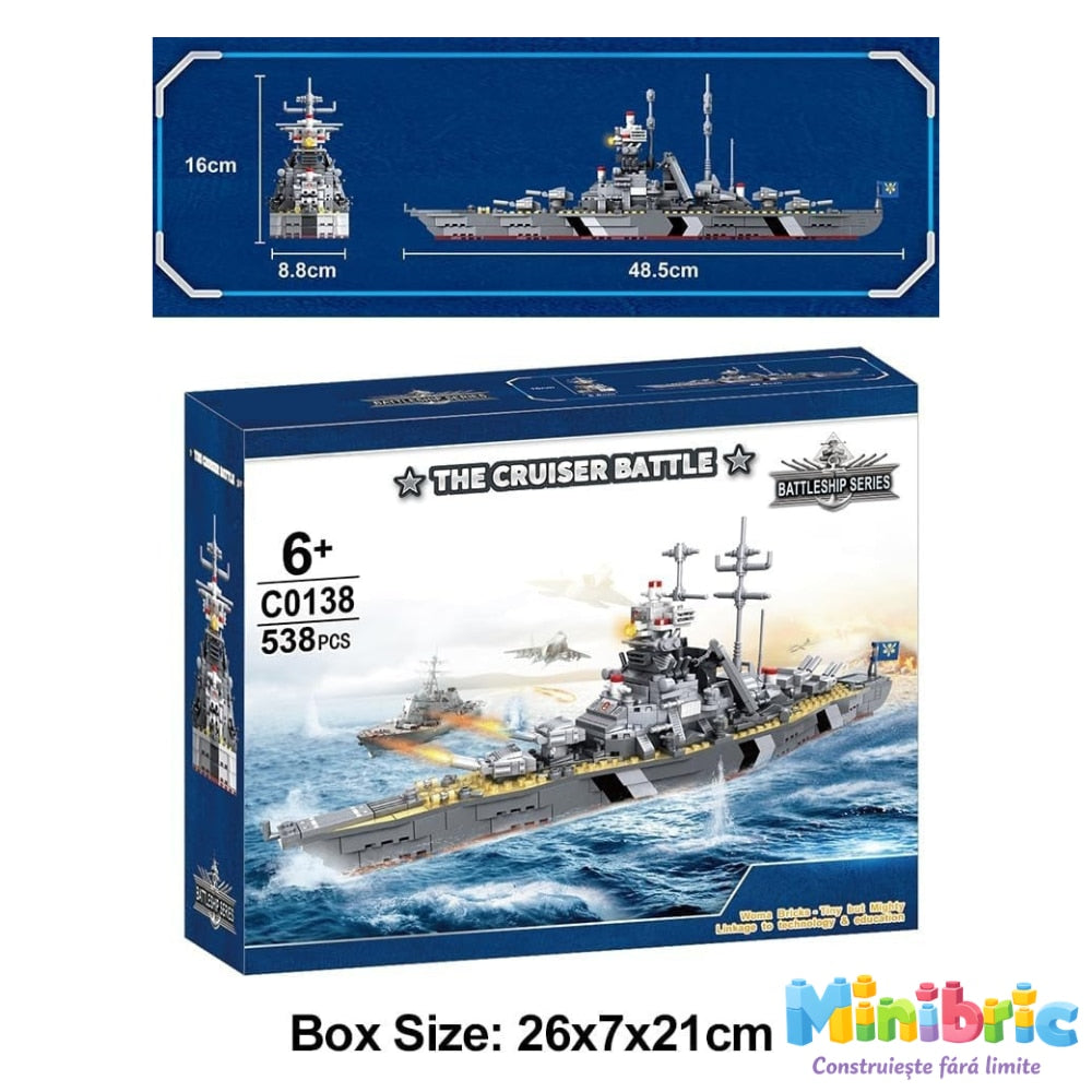 Set de Constructie cu Piese Tip Blocuri Constructie MiniBric Combat Warship Building Set