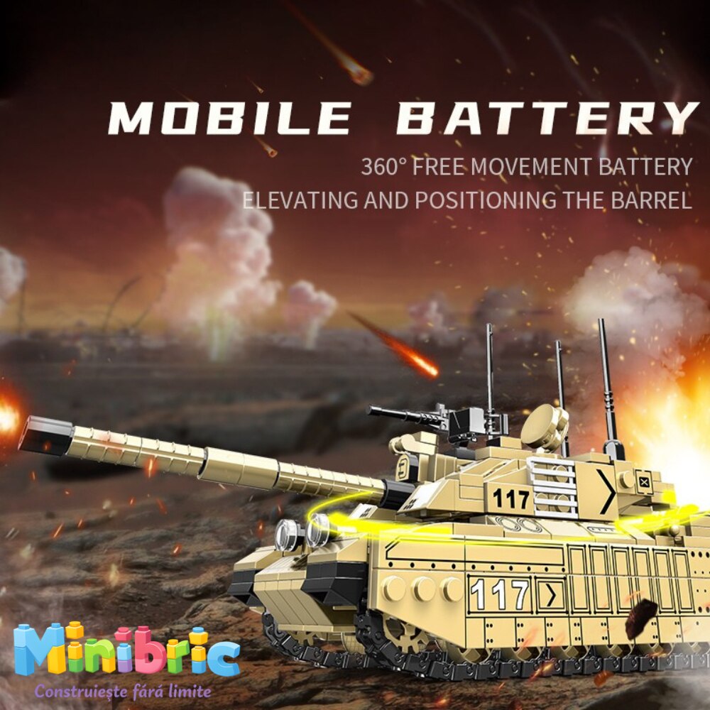 Set de Constructie cu Piese Tip Blocuri Jucarie Constructie MiniBric Chalanger Tank