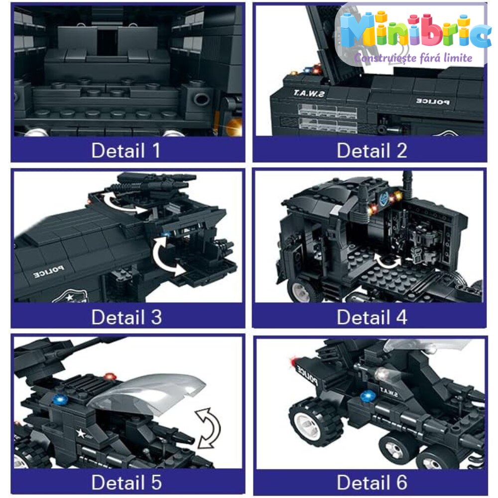 Set de Constructie cu Piese Tip Blocuri Constructie MiniBric Swat Defender Truck