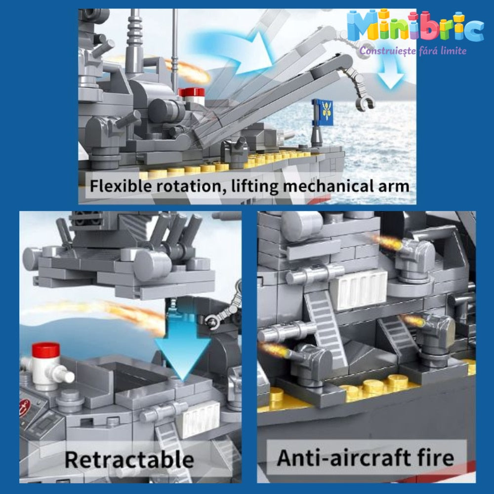 Set de Constructie cu Piese Tip Blocuri Constructie MiniBric Combat Warship Building Set
