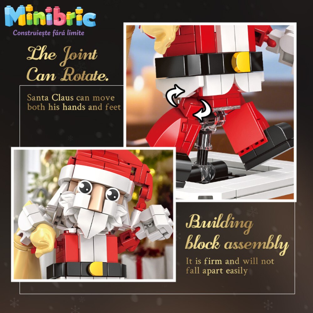 Set de Constructie cu Piese Tip Blocuri Constructie MiniBric Mos Craciun