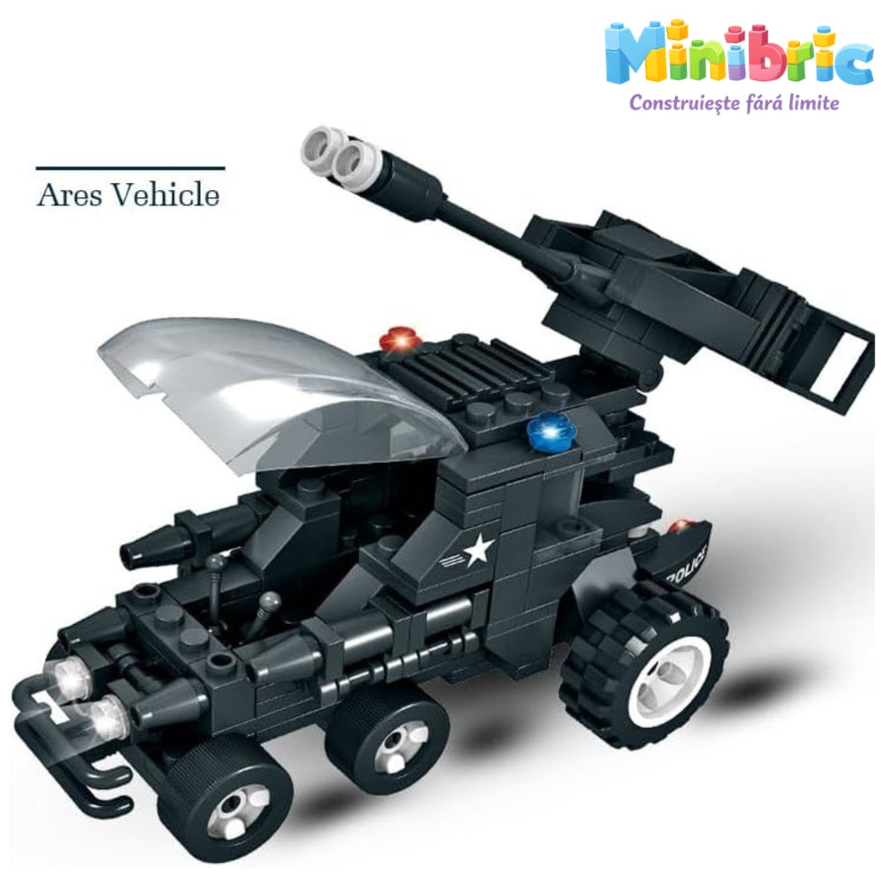 Set de Constructie cu Piese Tip Blocuri Constructie MiniBric Swat Defender Truck