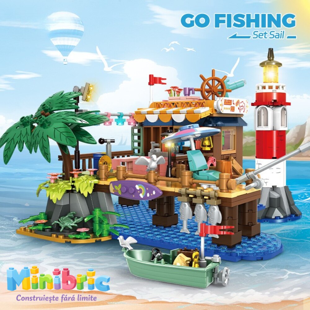 Set de Constructie cu Piese Tip Blocuri Constructie MiniBric Go Fishing Port