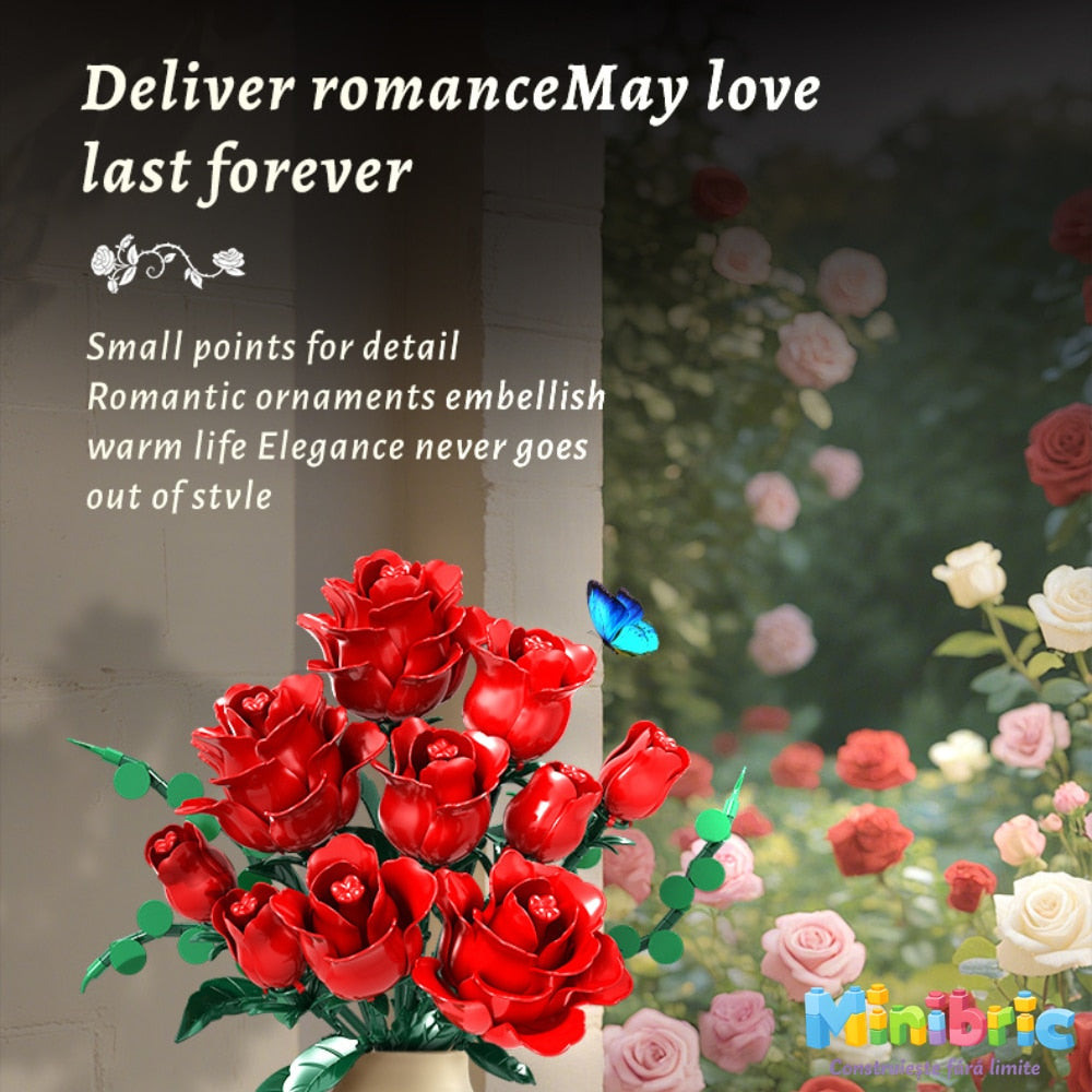 Set de Constructie cu Piese Tip Blocuri Constructie MiniBric Red Rose