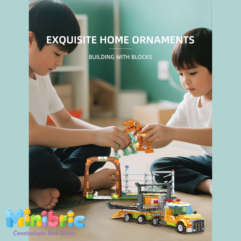 Set de Constructie cu Piese Tip Blocuri Jucarie Constructie MiniBric Dino World