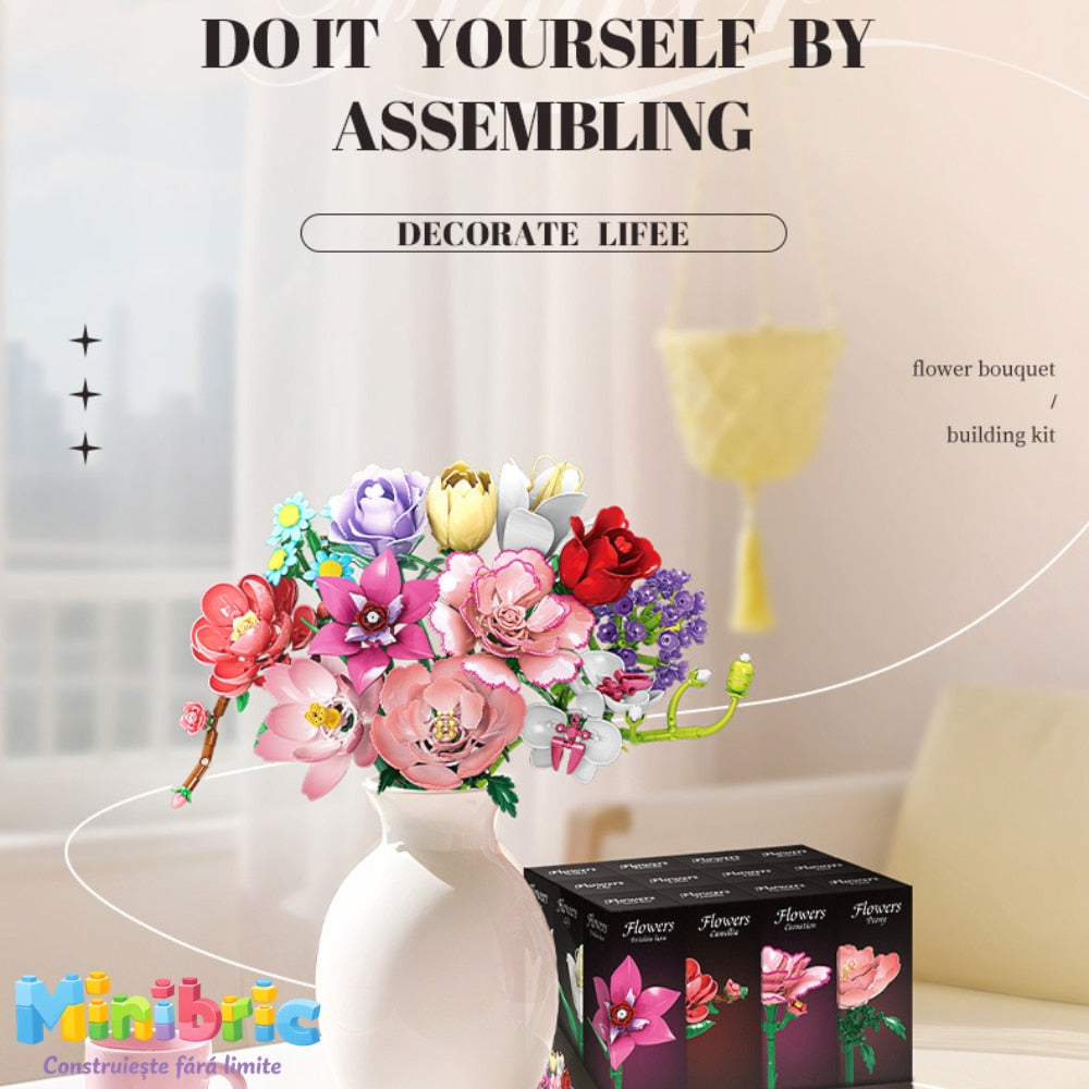 Set de Constructie cu Piese Tip Blocuri Constructie MiniBric Marquise Garden Bouquet