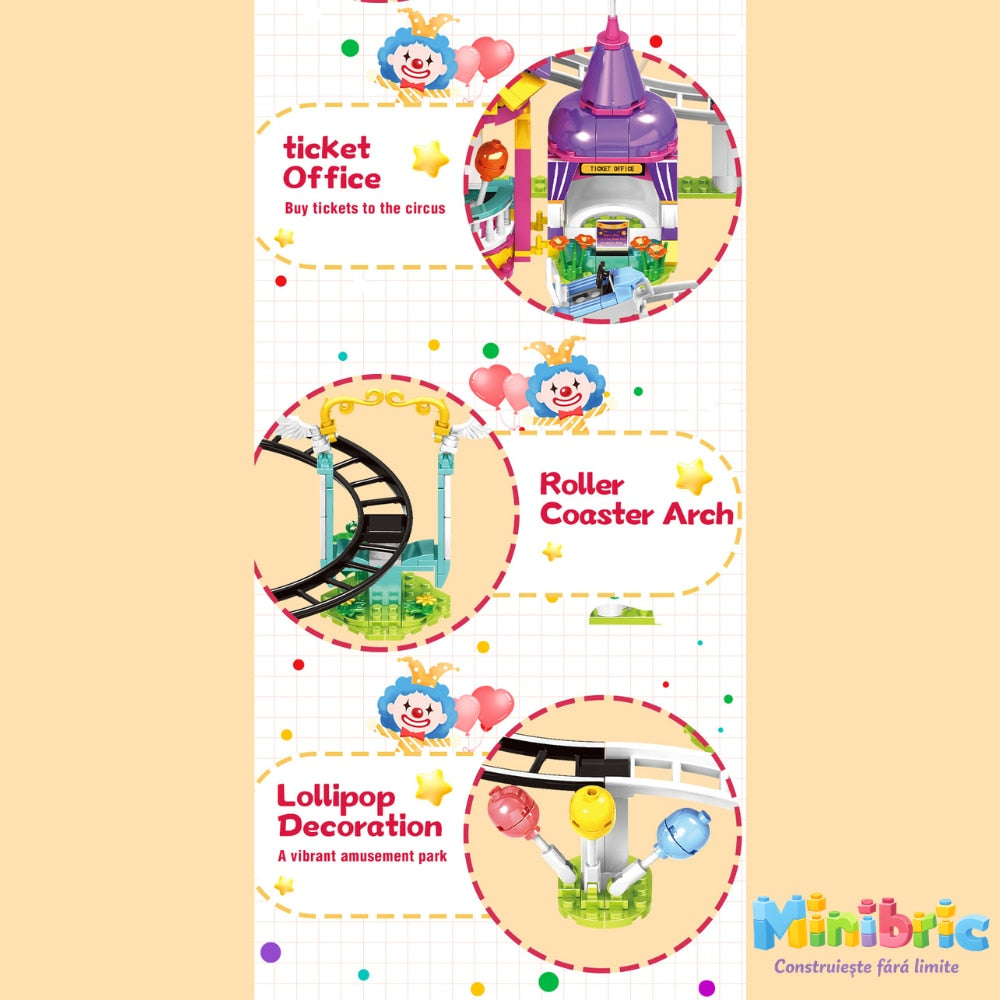Set de Constructie cu Piese Tip Blocuri Jucarie Constructie MiniBric Circus Roller