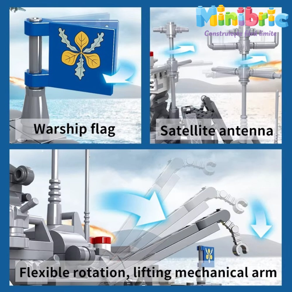 Set de Constructie cu Piese Tip Blocuri Constructie MiniBric Combat Warship Building Set