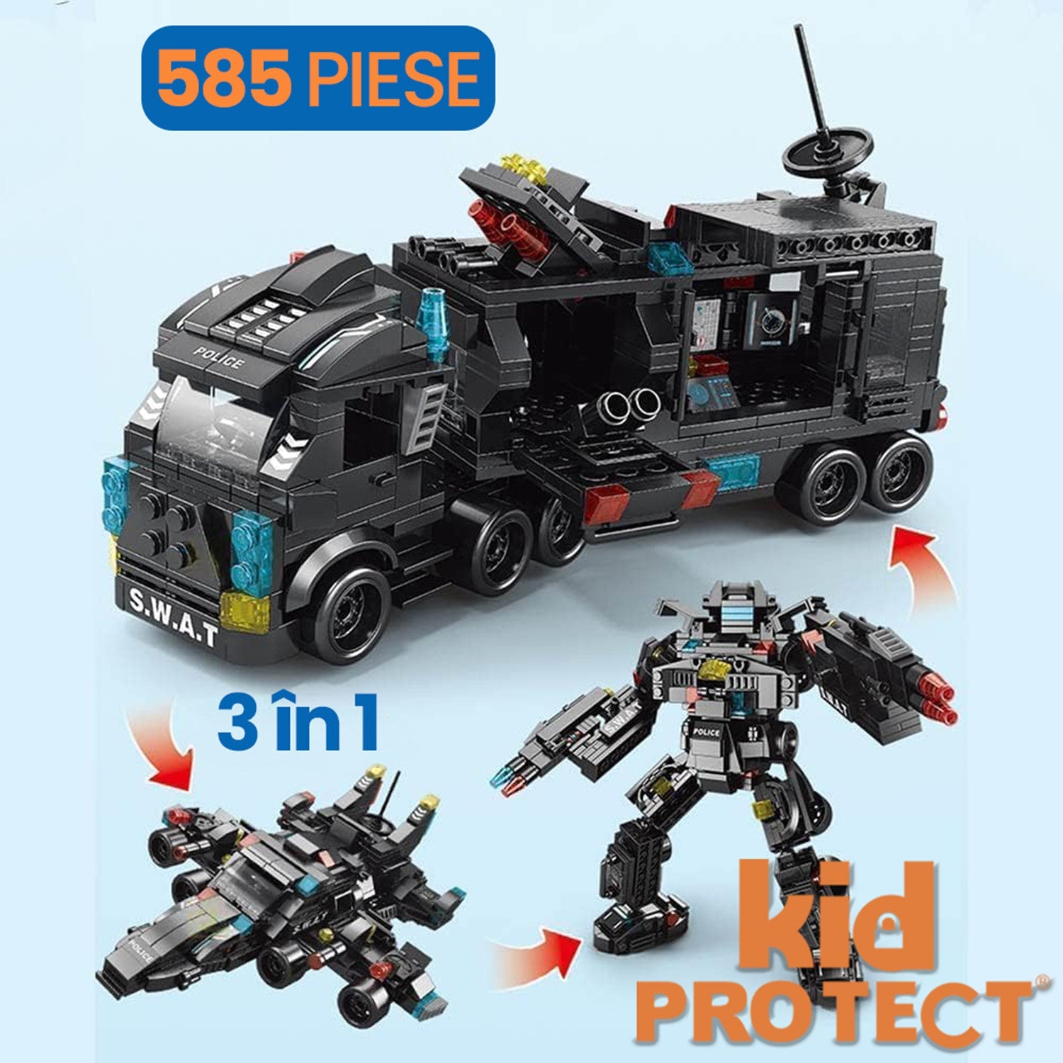 Set de Constructie, 585 Piese, 8 in 1 City Swat Minibric®